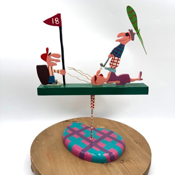 JR Reed Whimsical Wood Folk Golf theme Art Sculpture Handmade Unique Father’s D - Picture 1 of 9